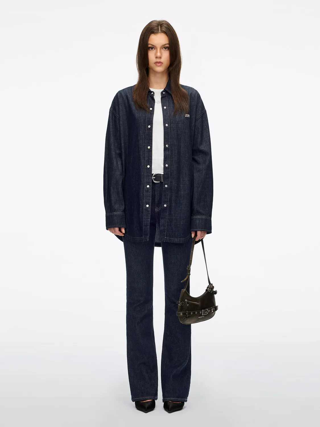 Miss Sixty Logo denimskjorte mørkeblå relaxed fit