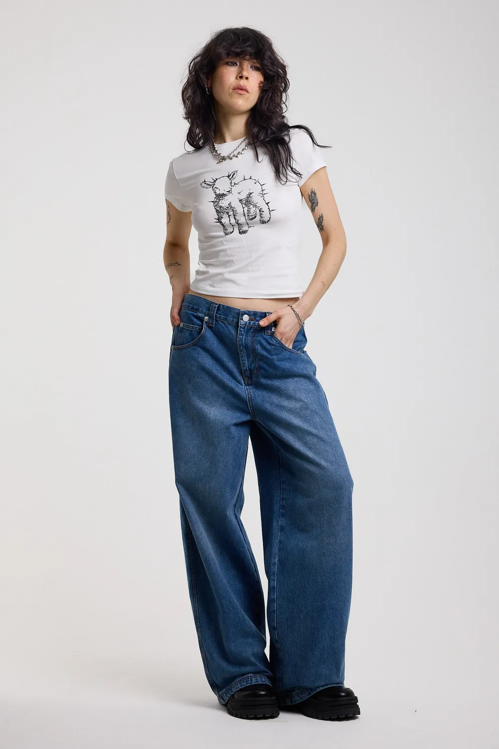 THE RAGGED PRIEST Bound Baggy Cinch Hardware jeans blå