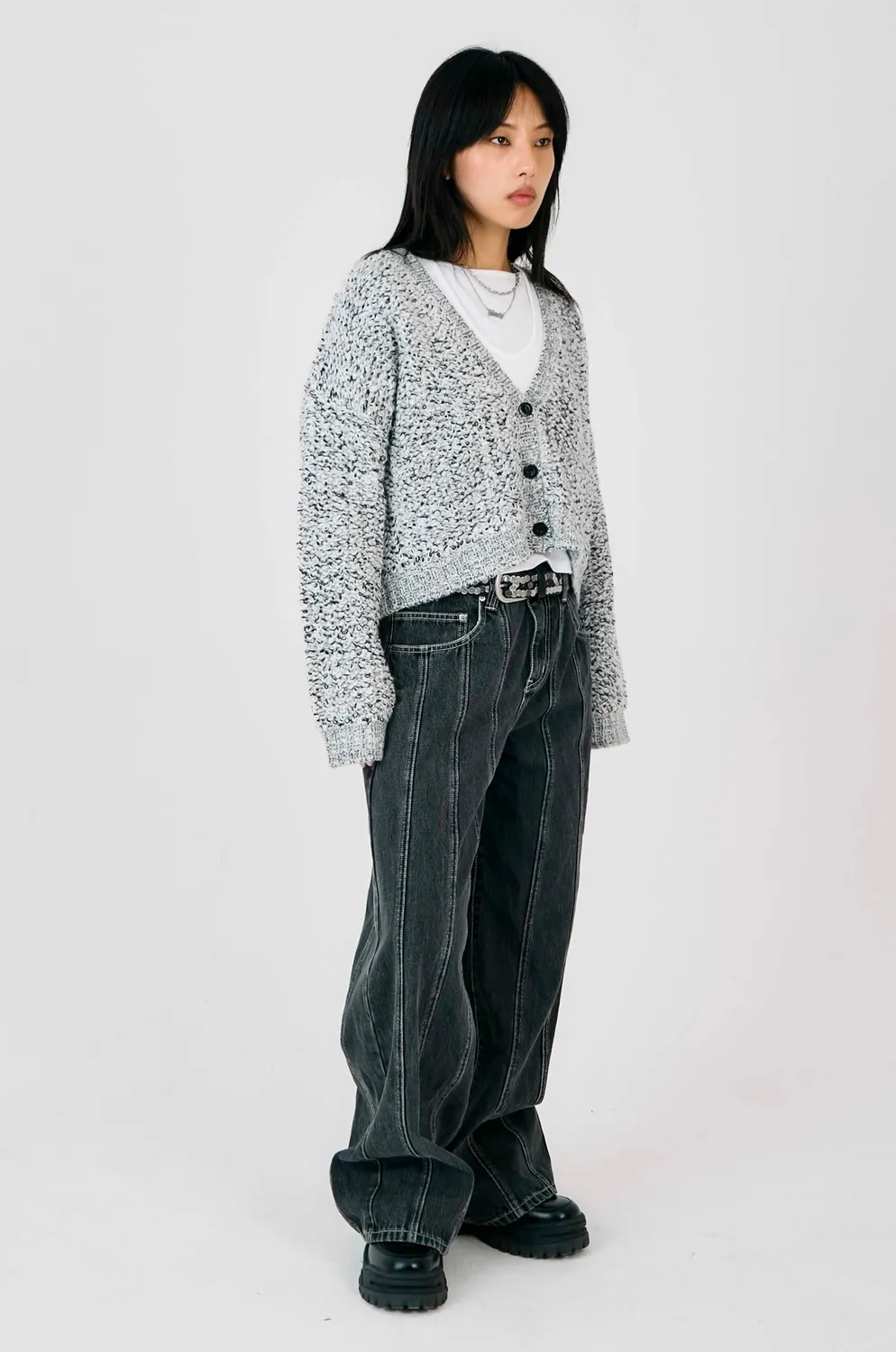 The Ragged Priest Rodeo boucle cardigan grå sort