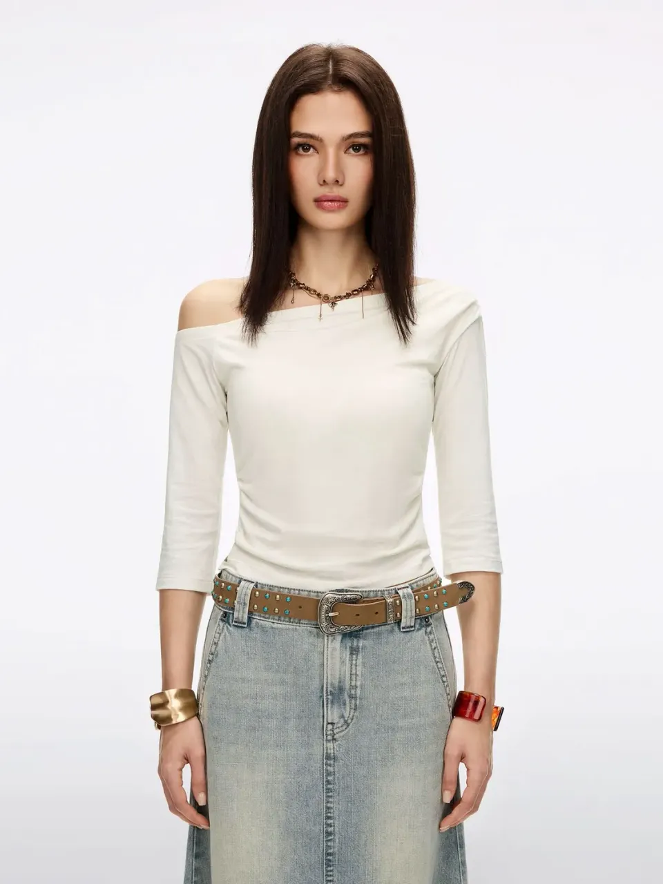 Miss Sixty Asymmetric Neck t-shirt offwhite slim