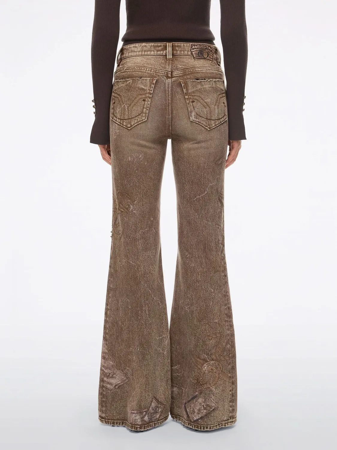 Miss Sixty Printed Studded Flared Jeans brun 32"