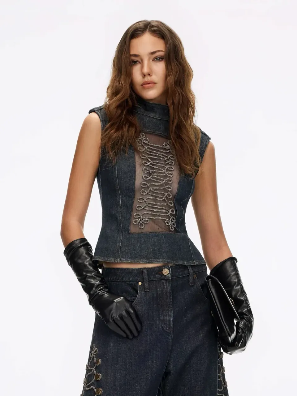 Miss Sixty Napoleon top denimblå ærmeløs