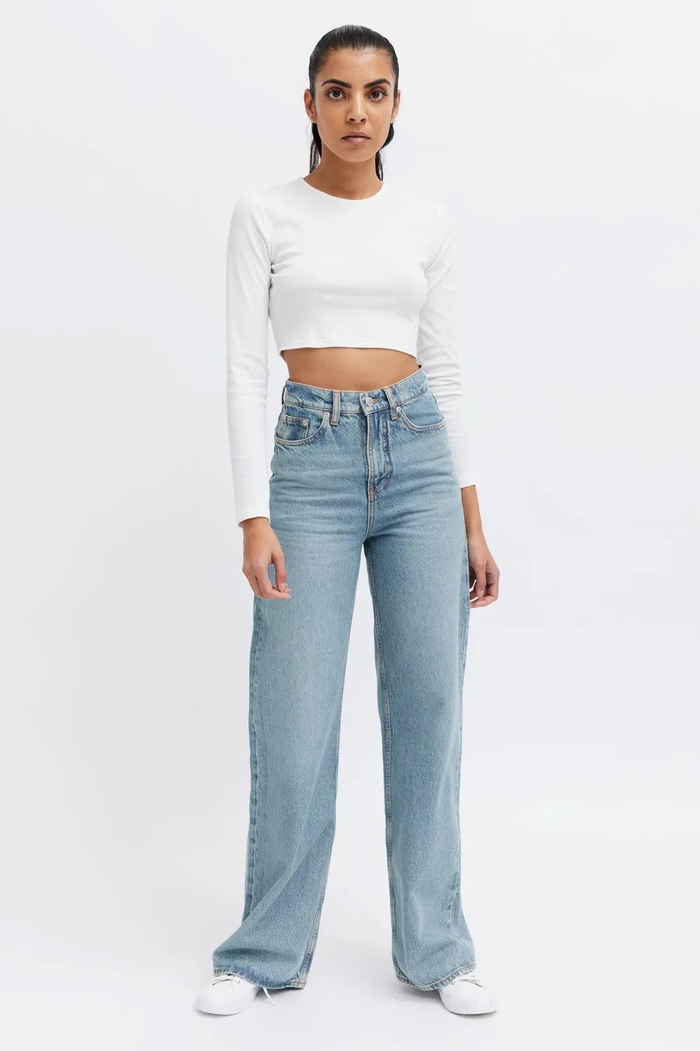 Organsk Wave Ocean Blue wide leg jeans højtalje