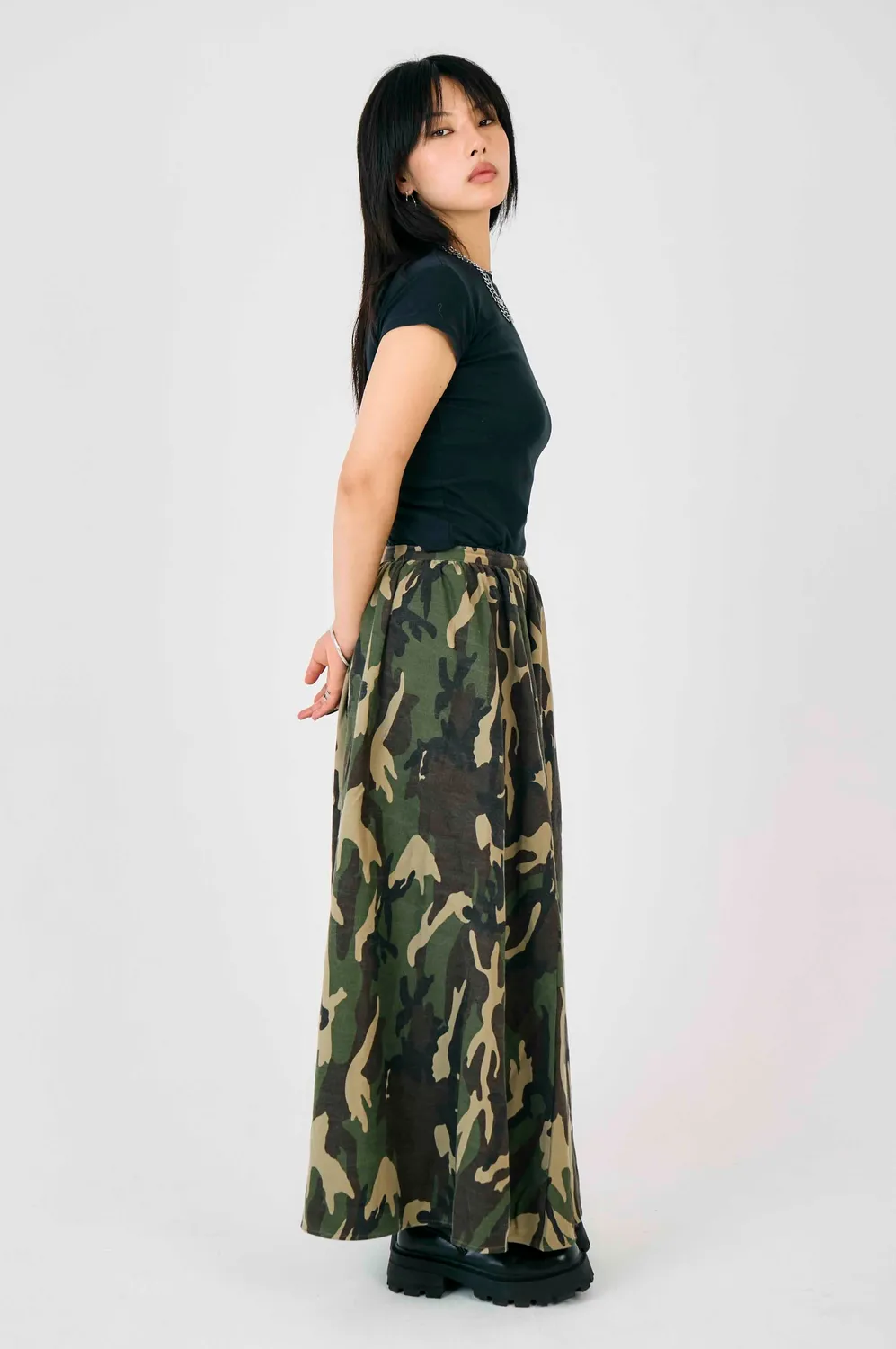THE RAGGED PRIEST Squad Camo maxiskørt khaki camouflage