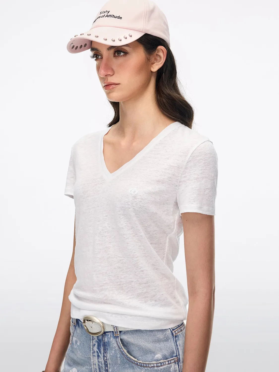 Miss Sixty V-hals t-shirt hvid blonde-vinger perler