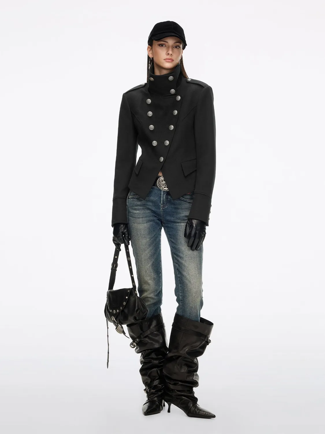 Miss Sixty dobbeltradet cashmere frakke sort