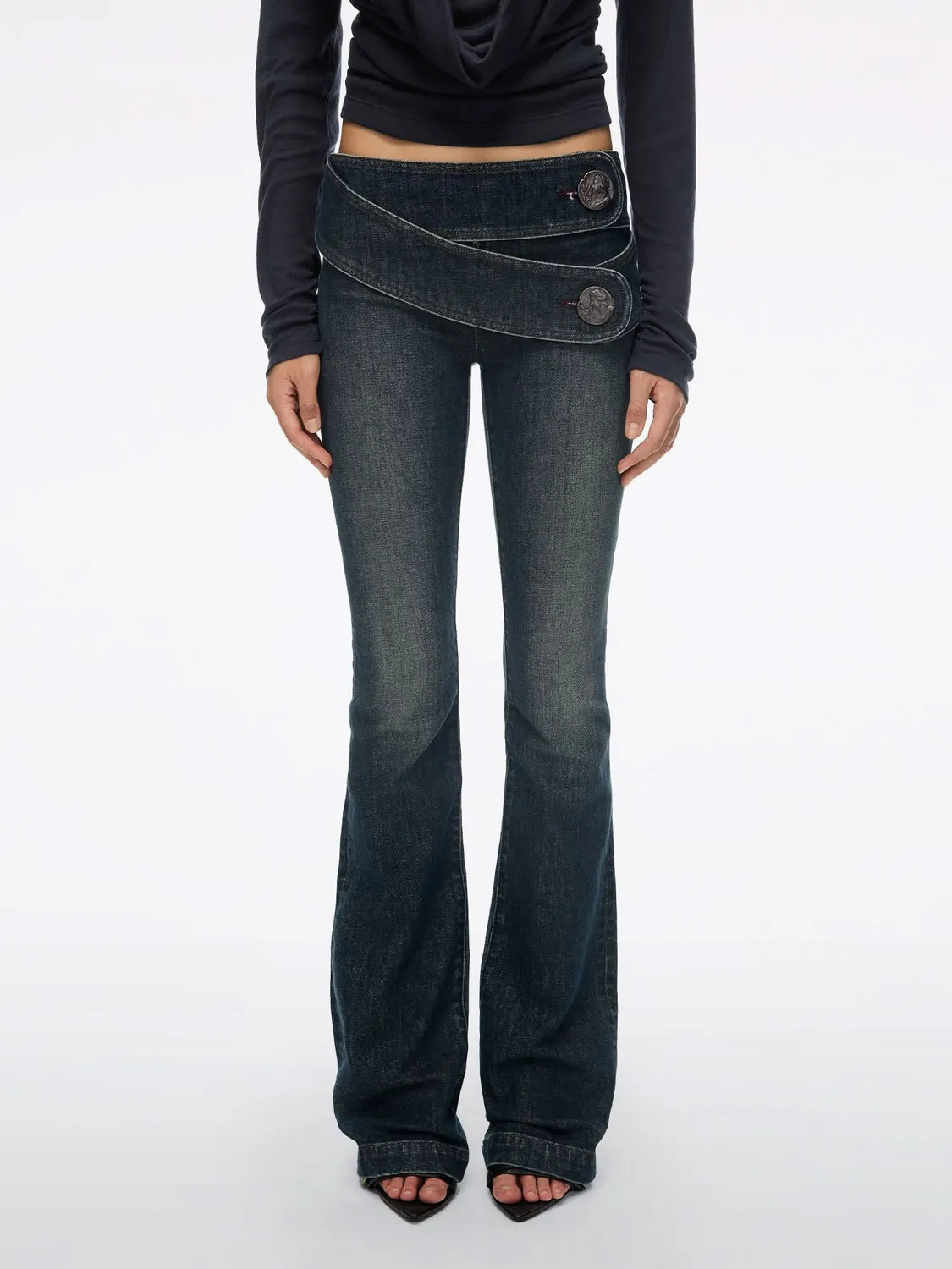 Miss Sixty Black Label Double-Belt Flare Jeans mørkeblå