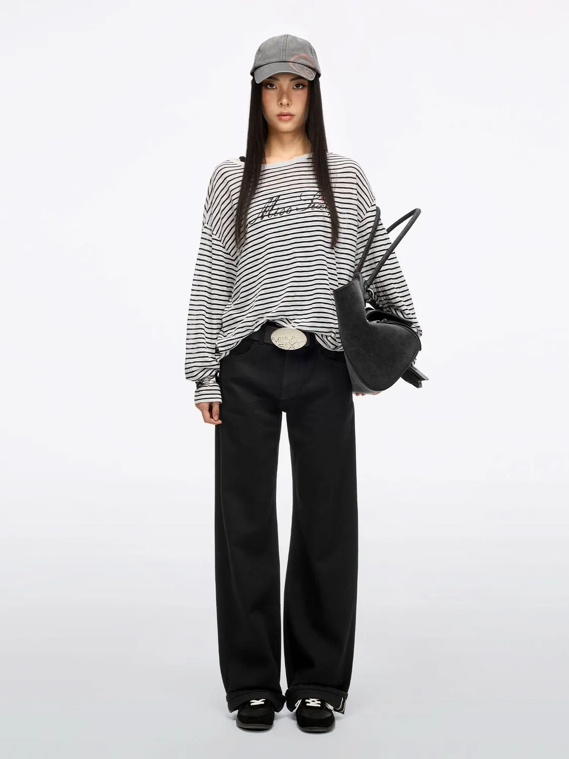 Miss Sixty Kiss Me Logo Knit strik top hvid/sort løs hørblanding