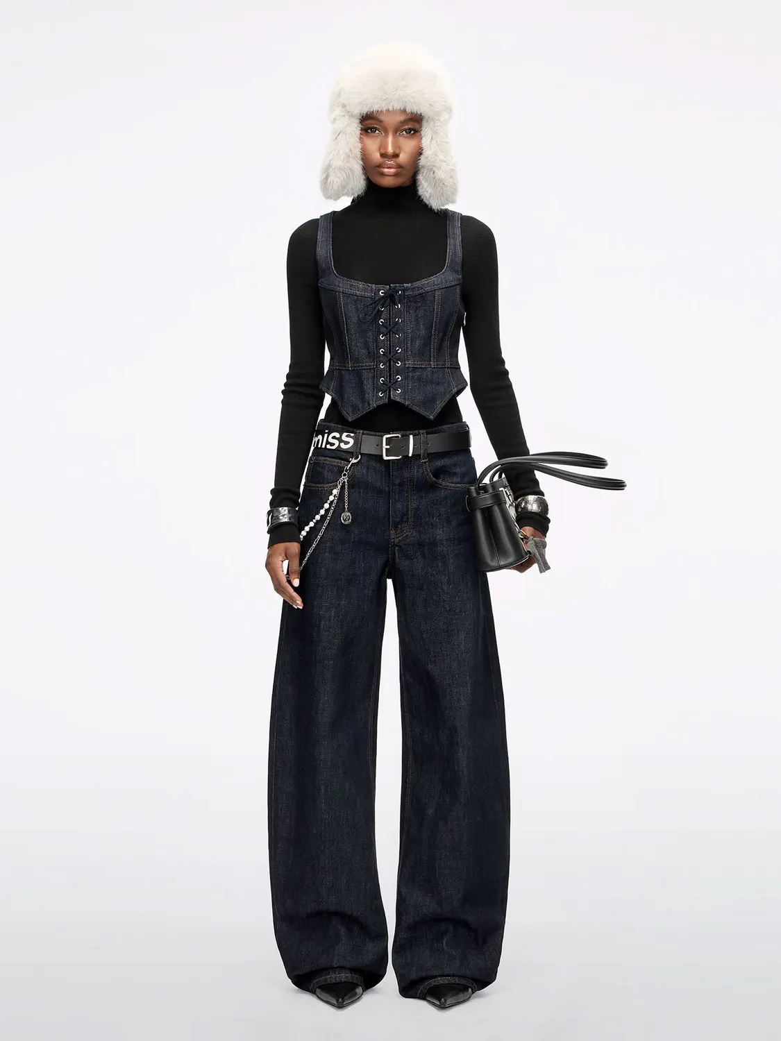 Miss Sixty Barrel jeans mørkeblå med bælttaske