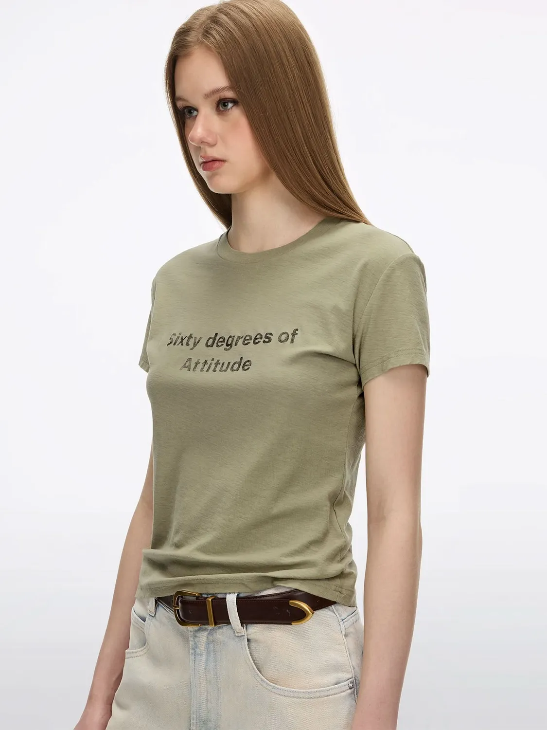 Miss Sixty t-shirt olivengrøn slank hør bomuld print