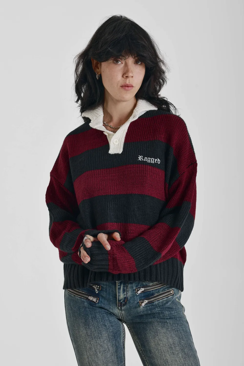 The Ragged Priest Trophy Stripe Skull rugby strik bordeaux