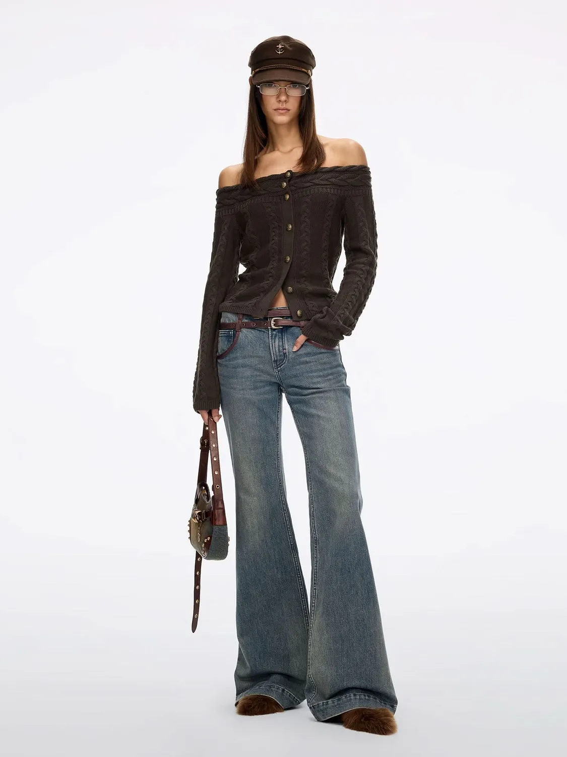 Miss Sixty cable-knit striktrøje brun – cropped tæt fit