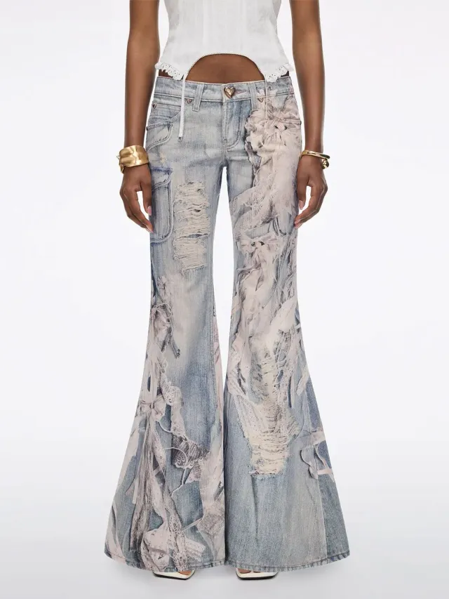 Miss Sixty Black Label flare jeans lyseblå print