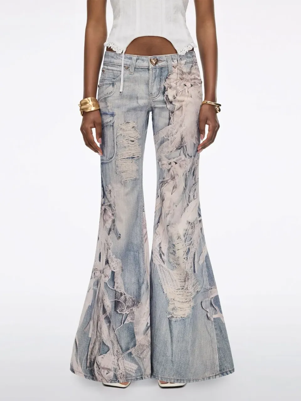 Miss Sixty Black Label flare jeans lyseblå print
