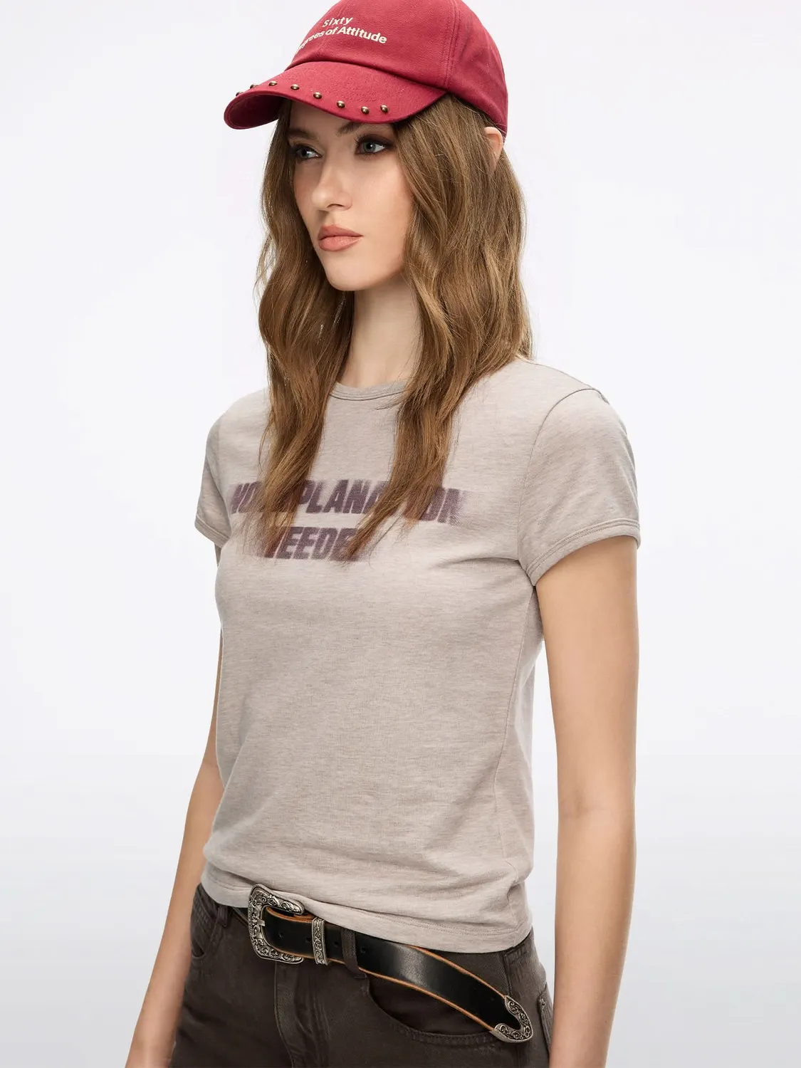 Miss Sixty slogan t-shirt heather apricot print