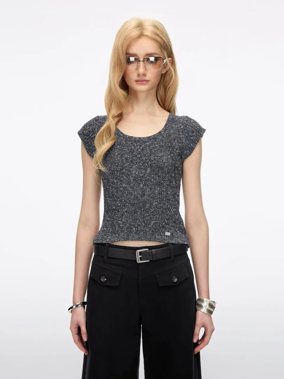 Miss Sixty Shimmer striktrøje sort slim U-hals