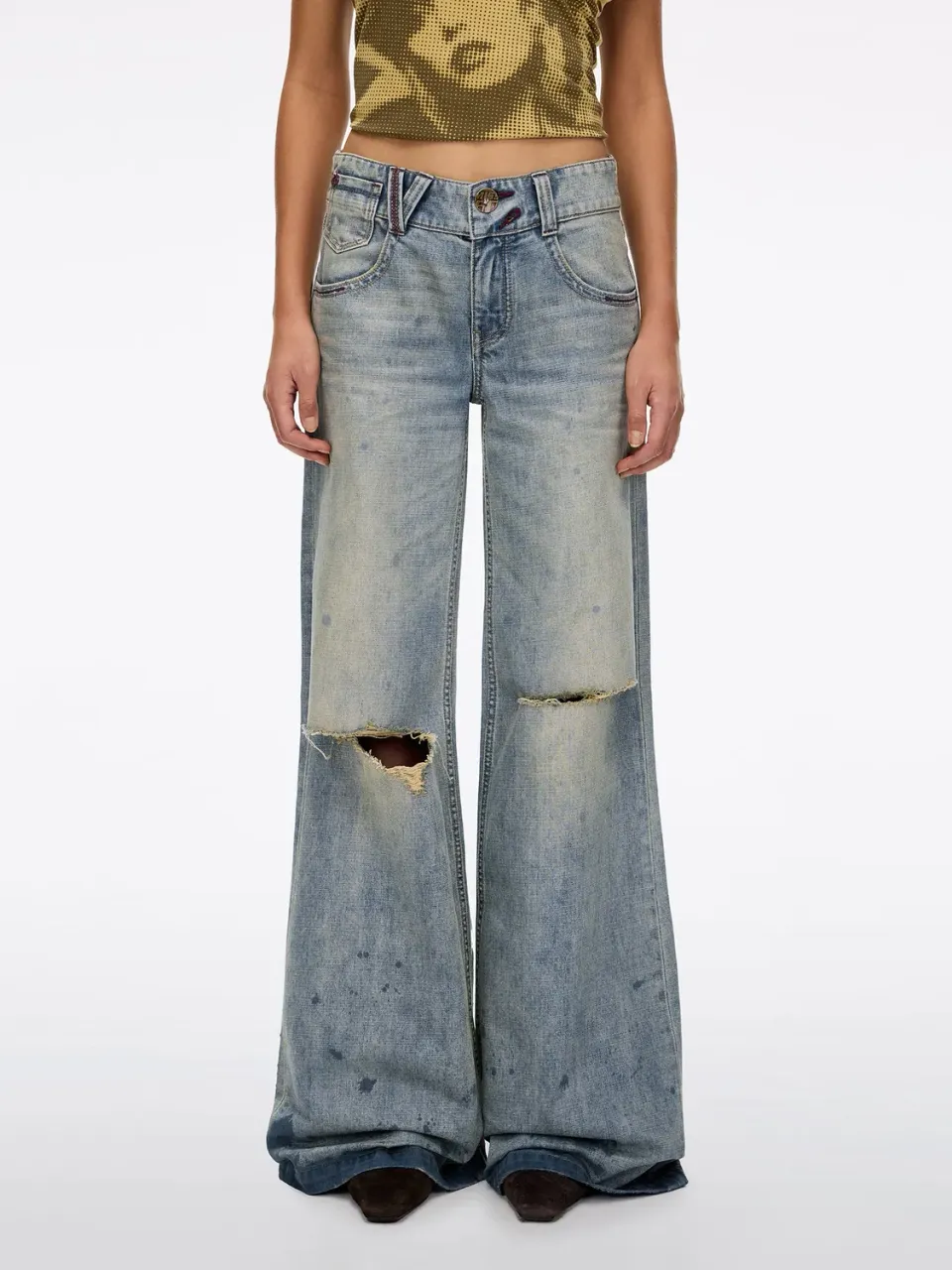 Miss Sixty Ripped Flare jeans blå slidte knæ