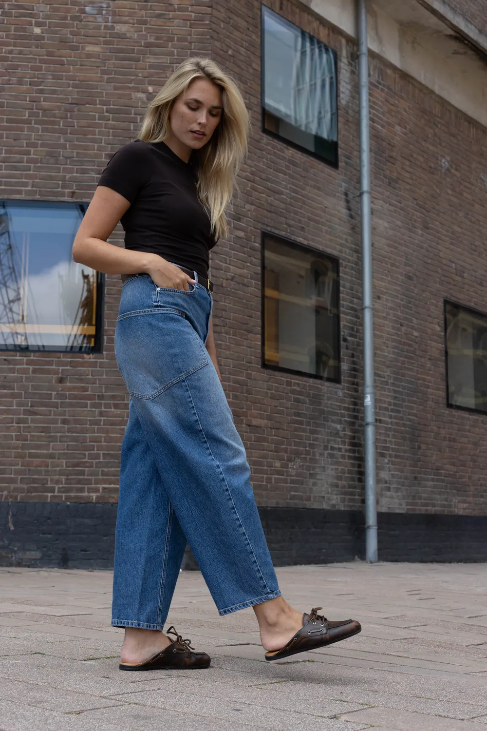 Para Mi Nina jeans washed indigo barrel ekstra høj