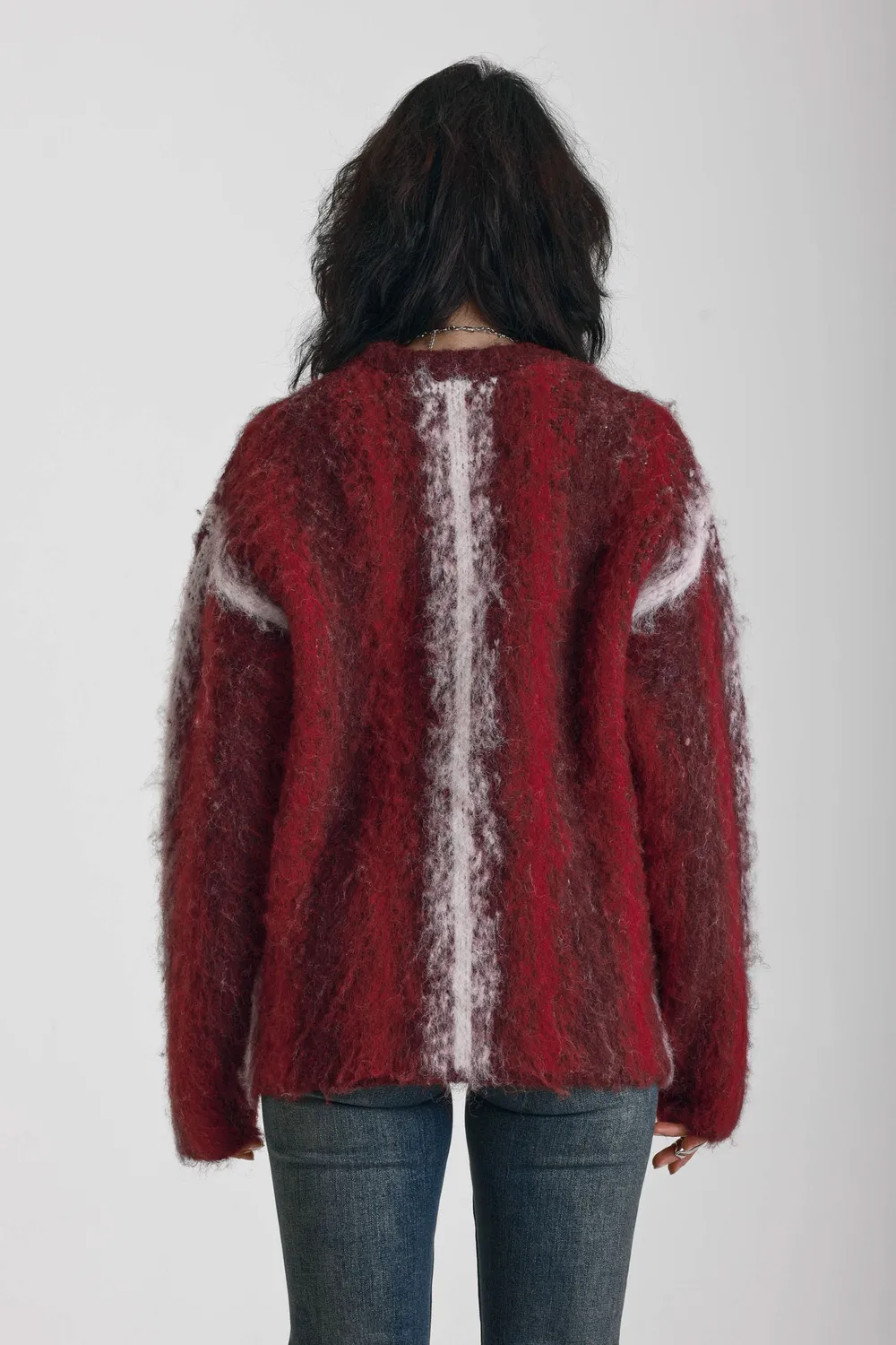 The Ragged Priest Obscure stribet strik sweater rød oversize