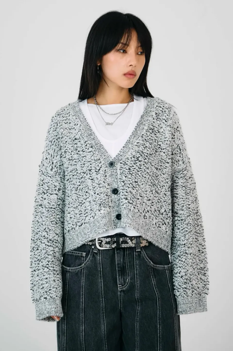 The Ragged Priest Rodeo boucle cardigan grå sort