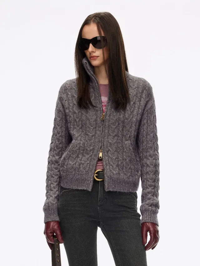 Miss Sixty Cable-Knit cardigan grå alpaka lynlås