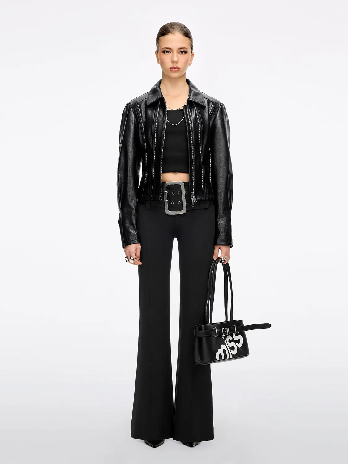 Miss Sixty Black Label Wide-Belt Flared bukser sort stretch