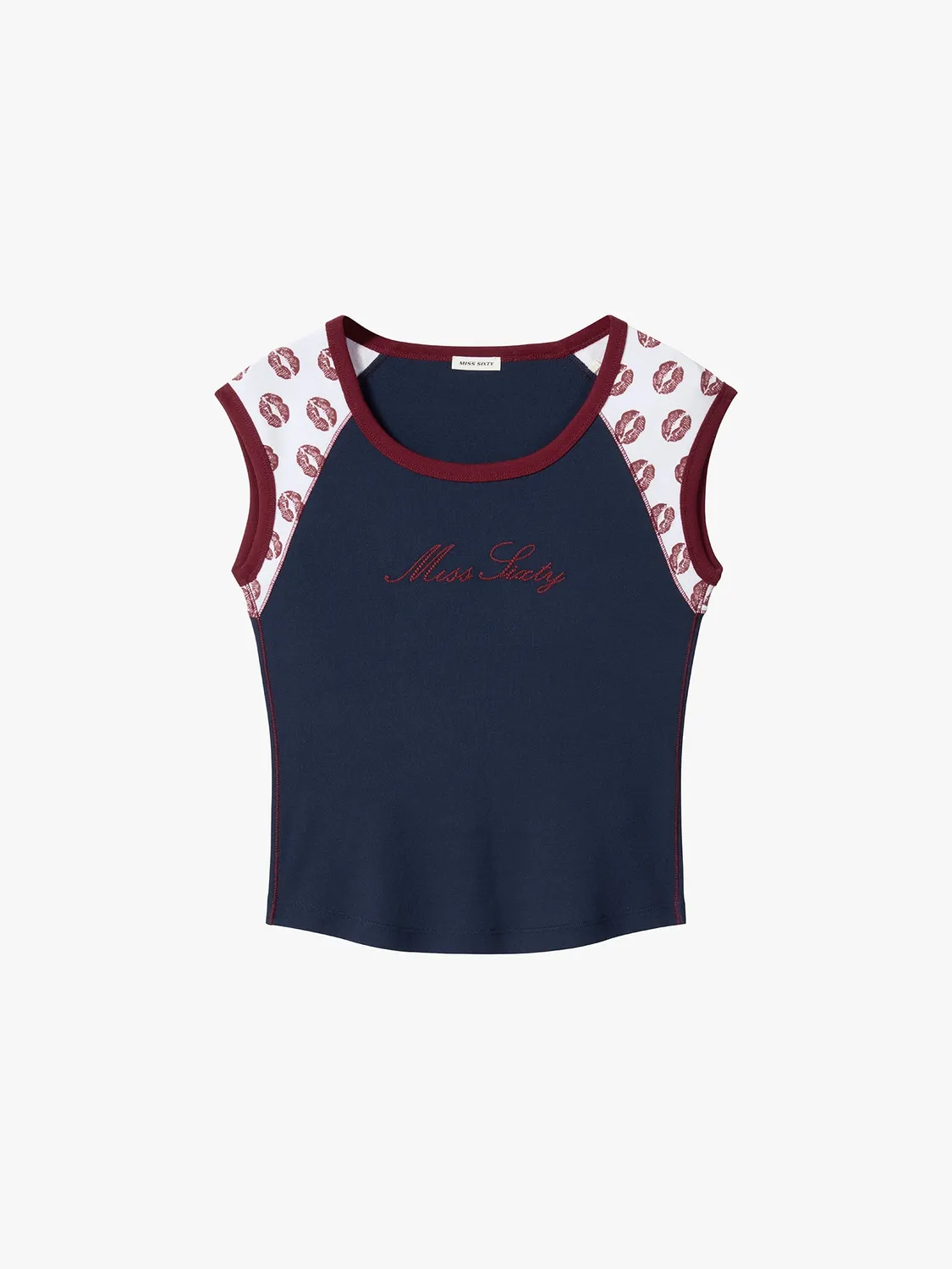 Miss Sixty cropped t-shirt navy læbeprint bomuld