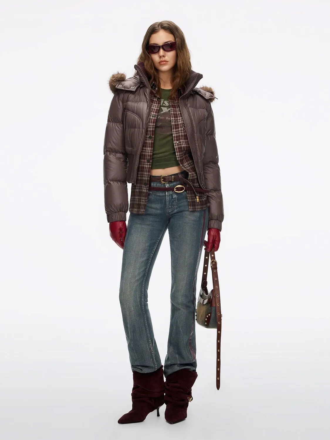 Miss Sixty Faux Fur Dunjakke mørkerød 90% dun