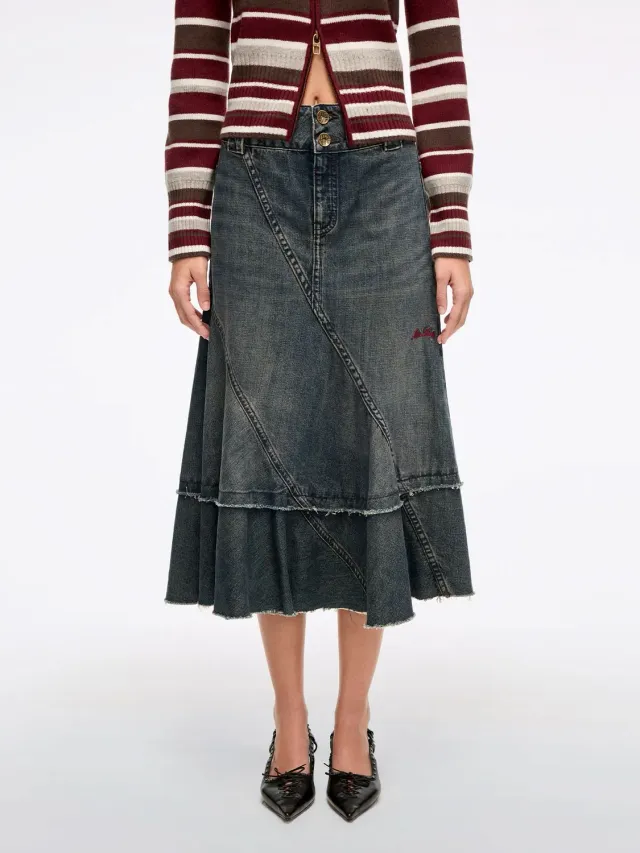 Miss Sixty Patchwork Maxi denimnederdel blå slidt look