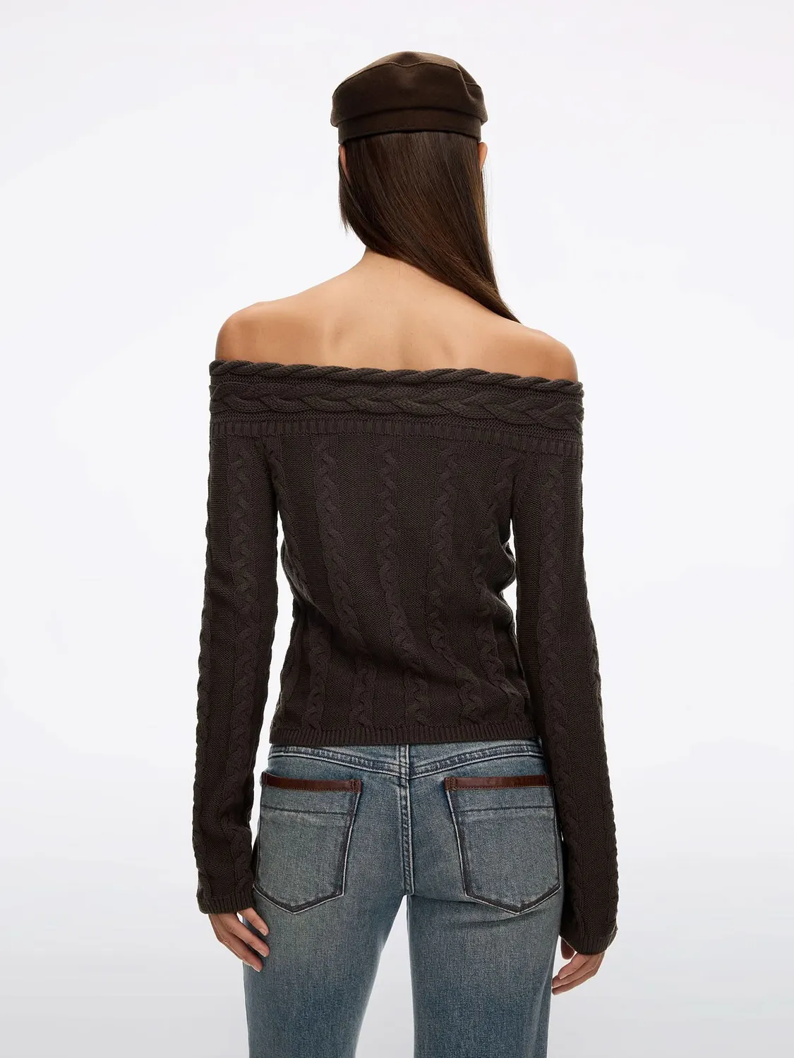 Miss Sixty cable-knit striktrøje brun – cropped tæt fit
