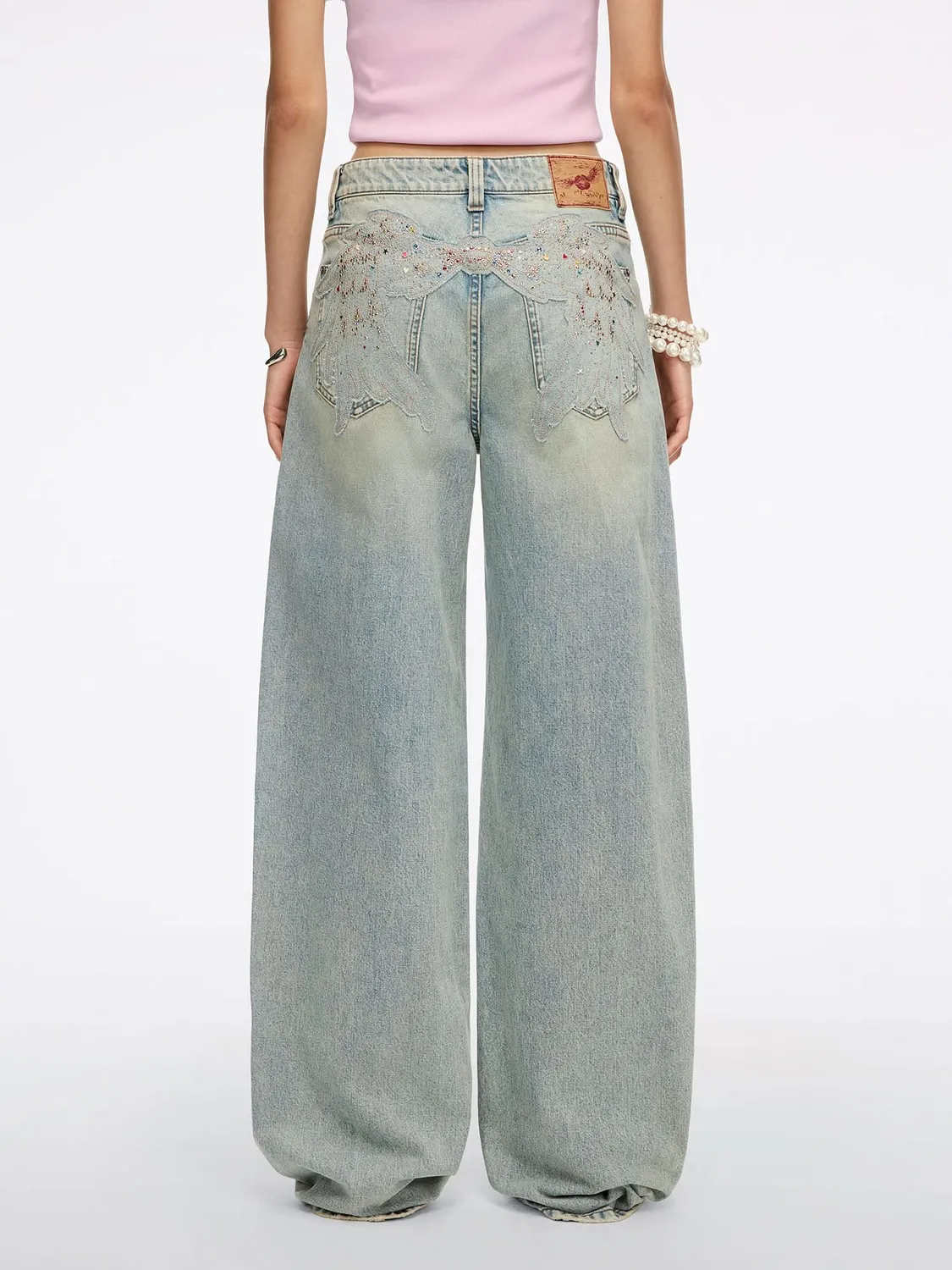 Miss Sixty barrel jeans blå rhinstene vinger