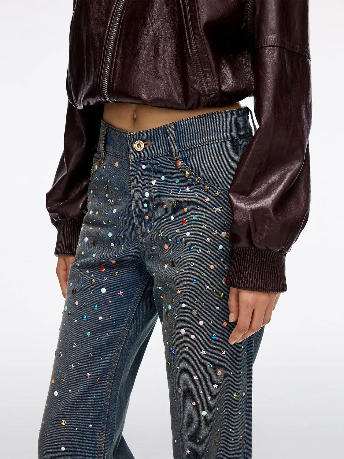 Miss Sixty Atelier straight jeans middle blue rhinsten