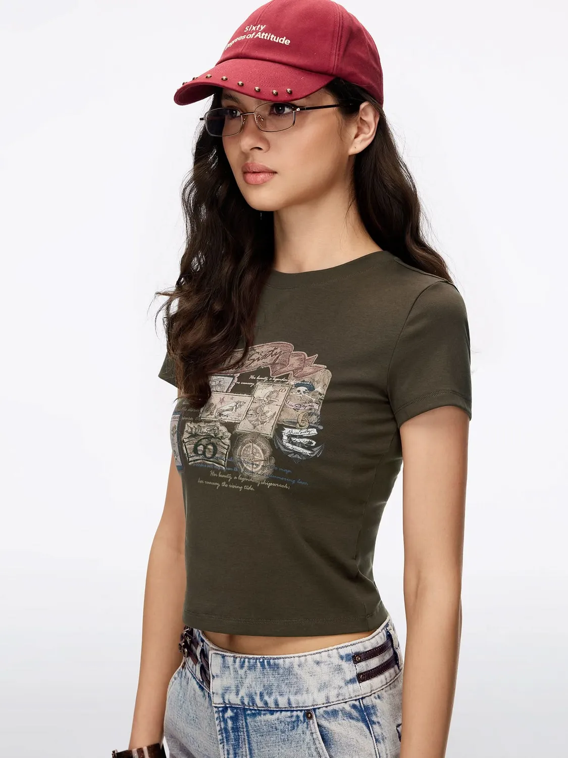 Miss Sixty Distressed Graphic T-shirt pink cropped bomuld