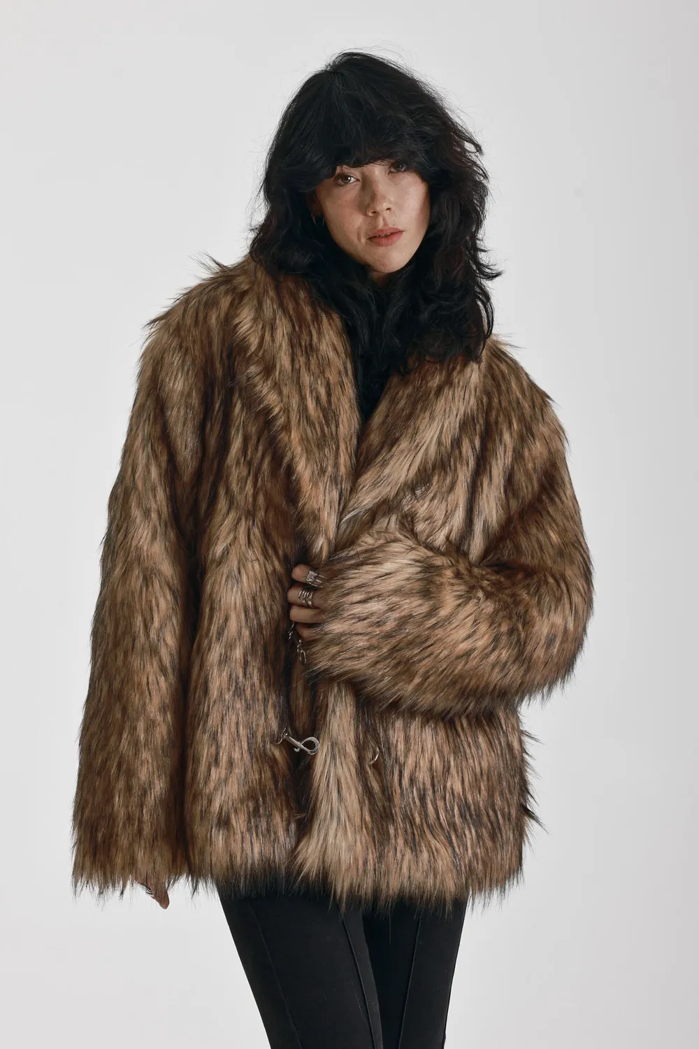 The Ragged Priest Ritual faux fur frakke S brun oversized