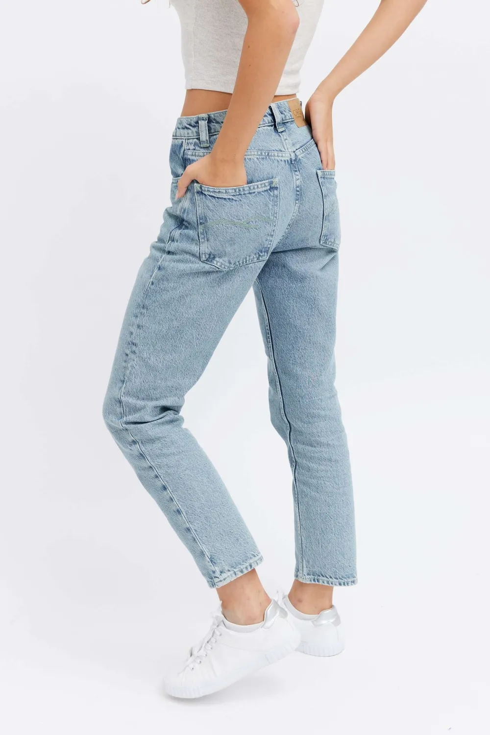 Organsk Aqua Shorty jeans W28 L27 turkis høj talje