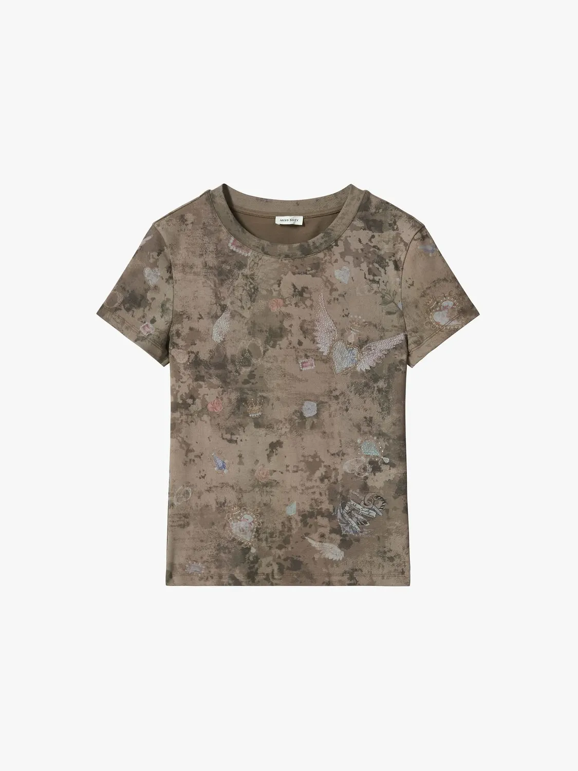 Miss Sixty Rhinestone Graphic t-shirt khaki
