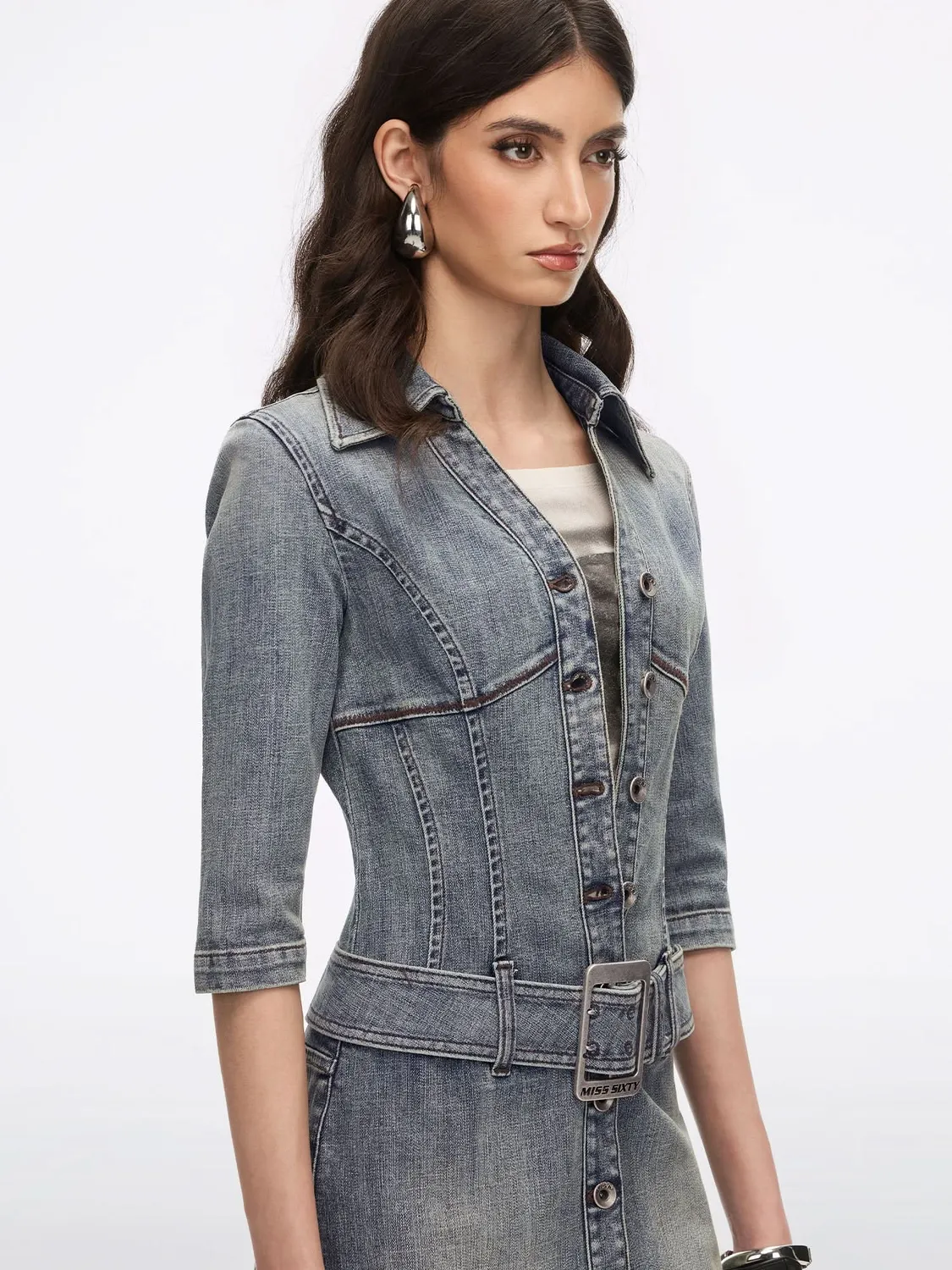 Miss Sixty Denim Dress With Belt blå denimkjole