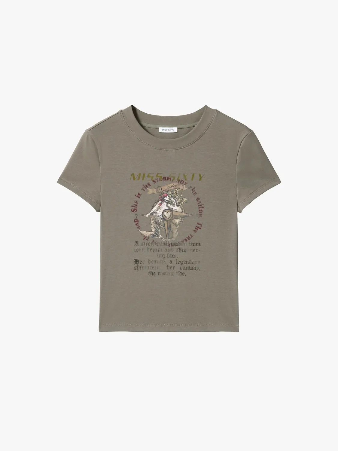 Miss Sixty Mermaid-Print T-shirt grøn slim fit bomuld