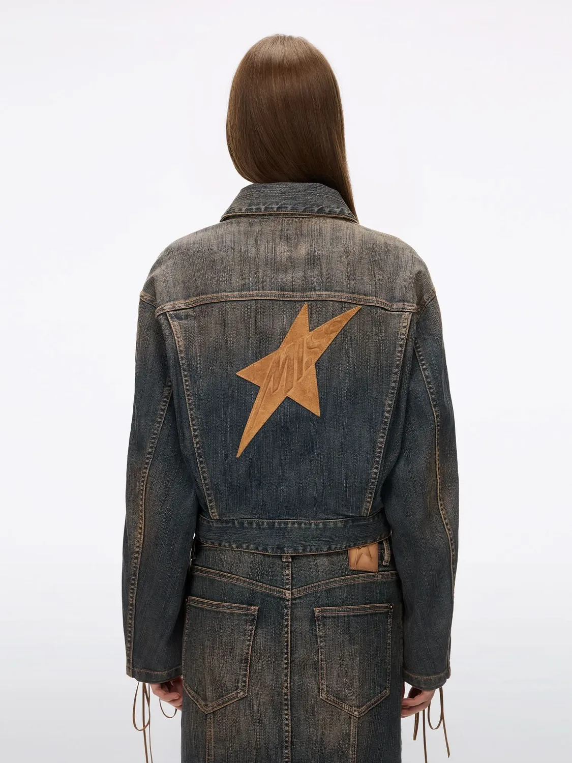 Miss Sixty denimjakke mørkeblå cropped bindebånd