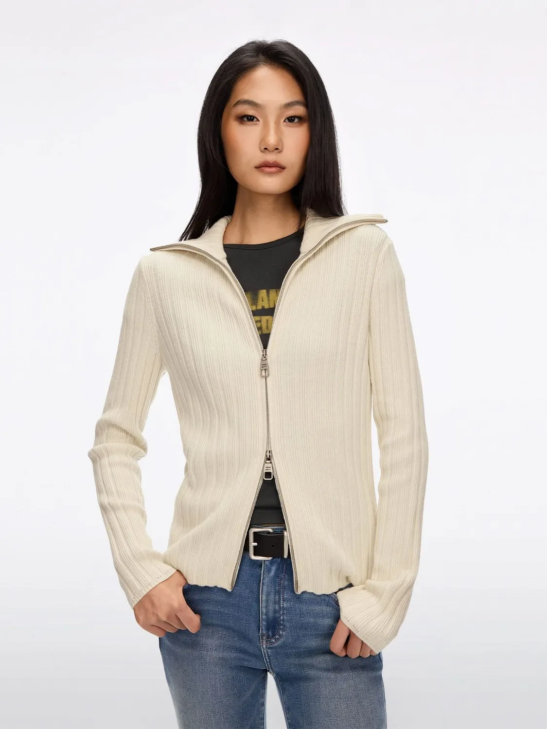 Miss Sixty Knit Cardigan heather grey uld lynlås