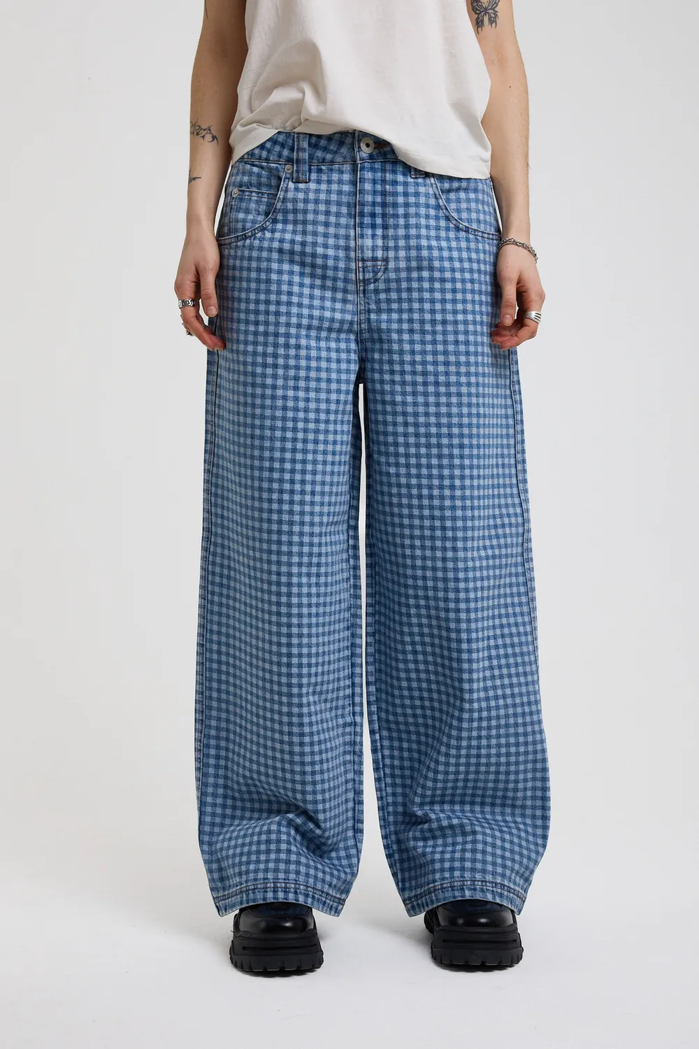 THE RAGGED PRIEST Wilder Super Baggy jeans gingham tern