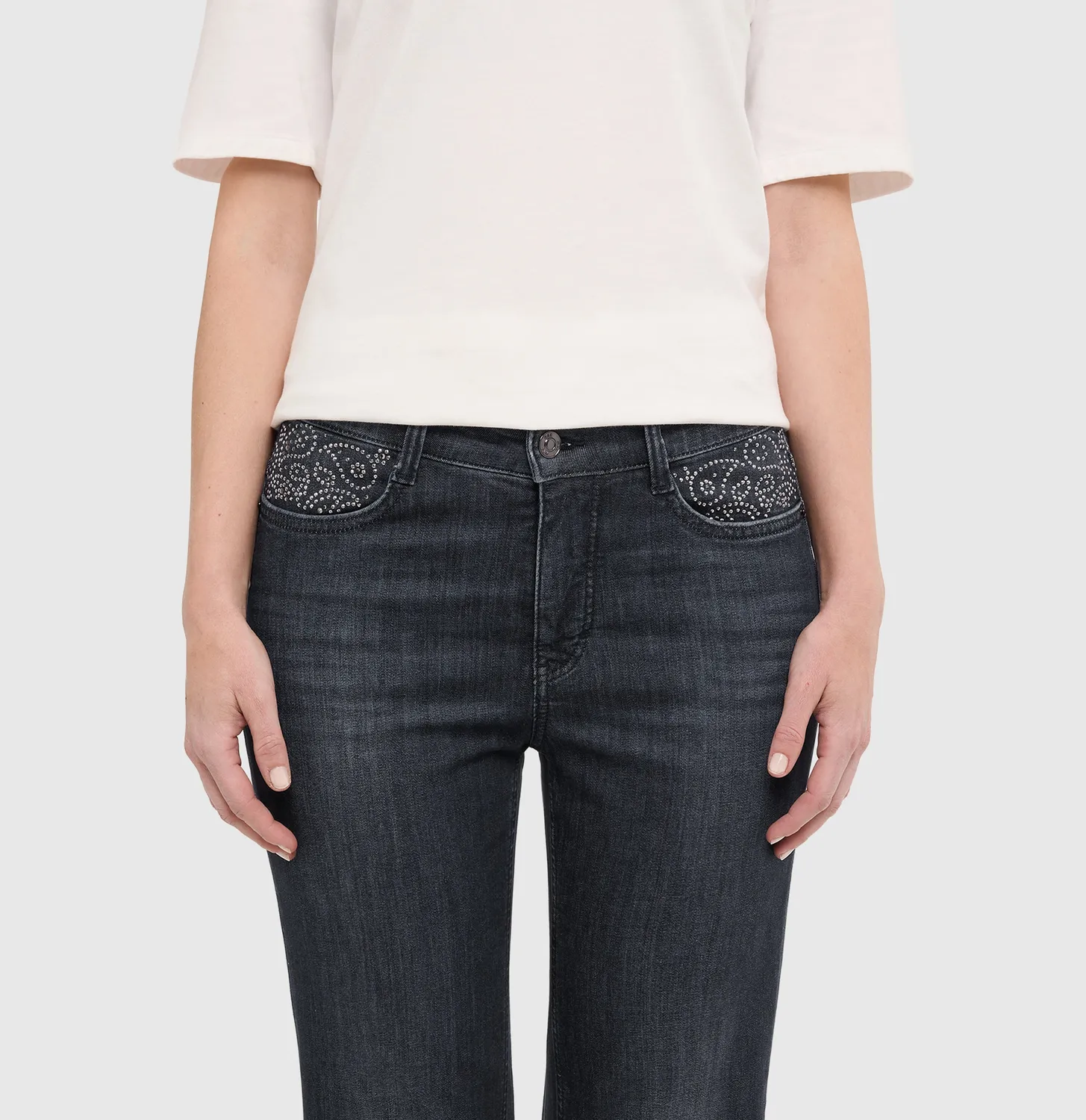 MAC Laura Paisley 5258 jeans sort flared fit mønster