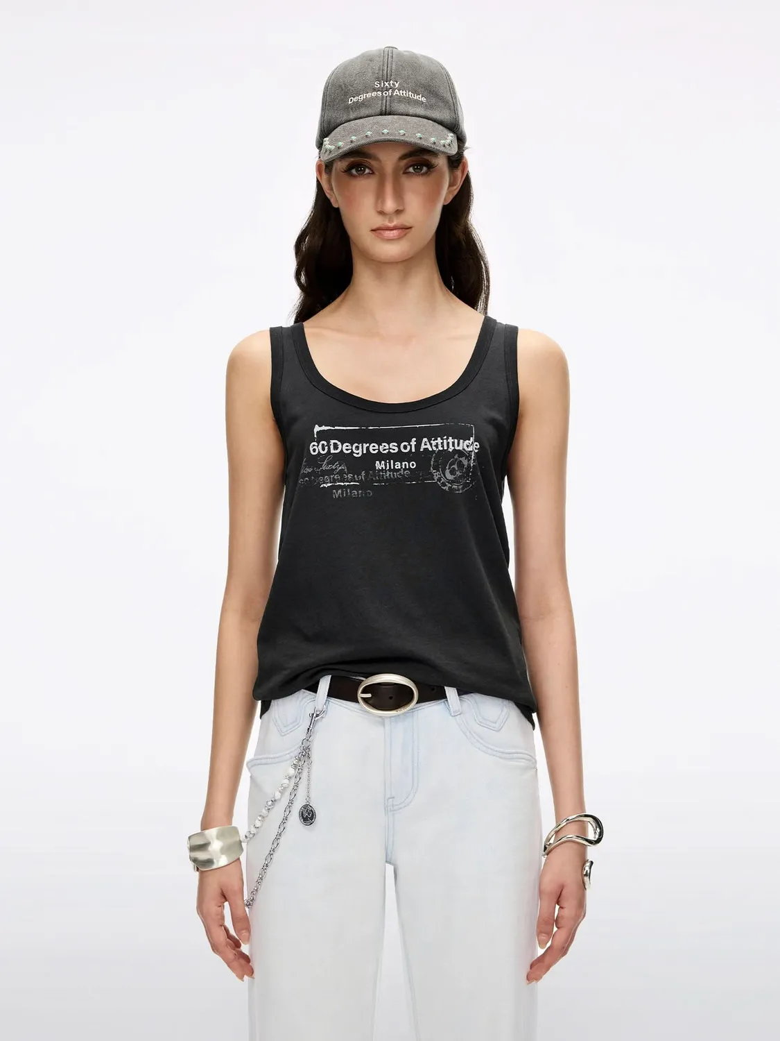 Miss Sixty Printed Sleeveless top hvid U-hals