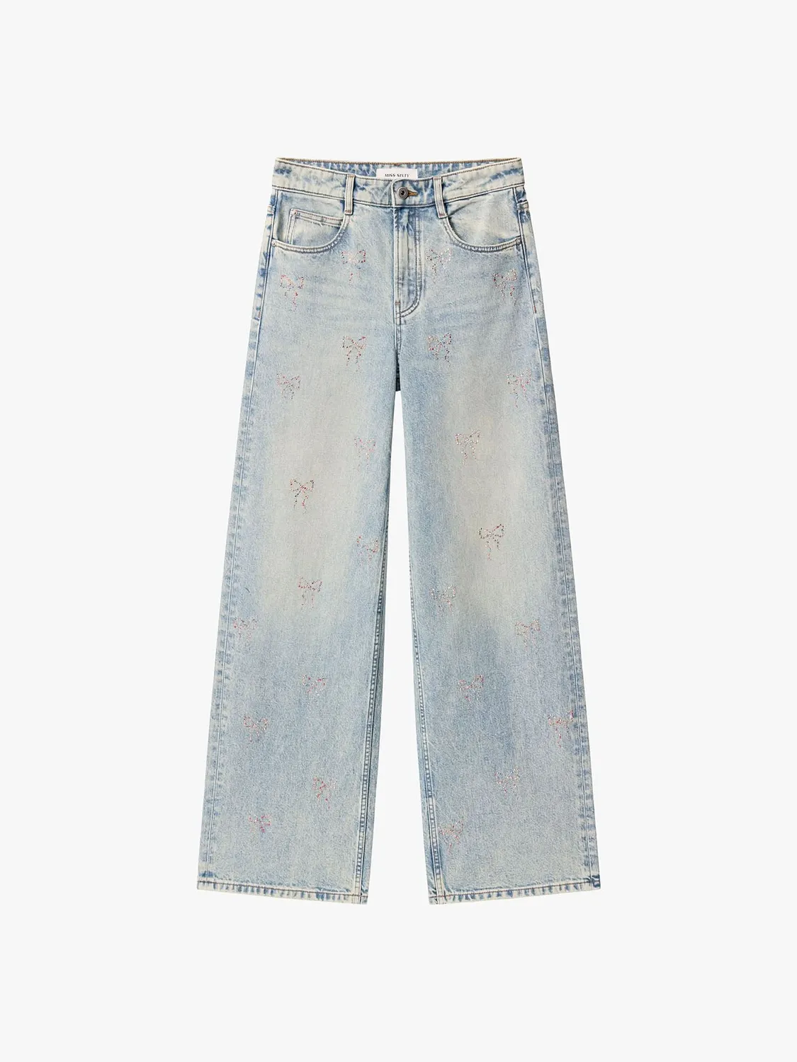 Miss Sixty straight jeans blå med sløjfe rhinstene