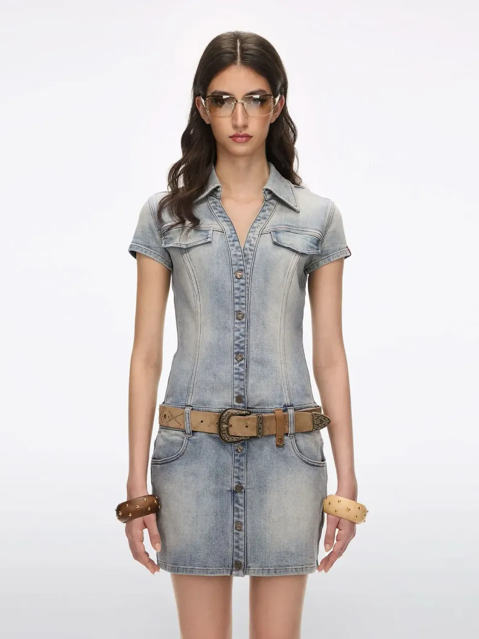 Miss Sixty Bella denimkjole retro light blue med bælte