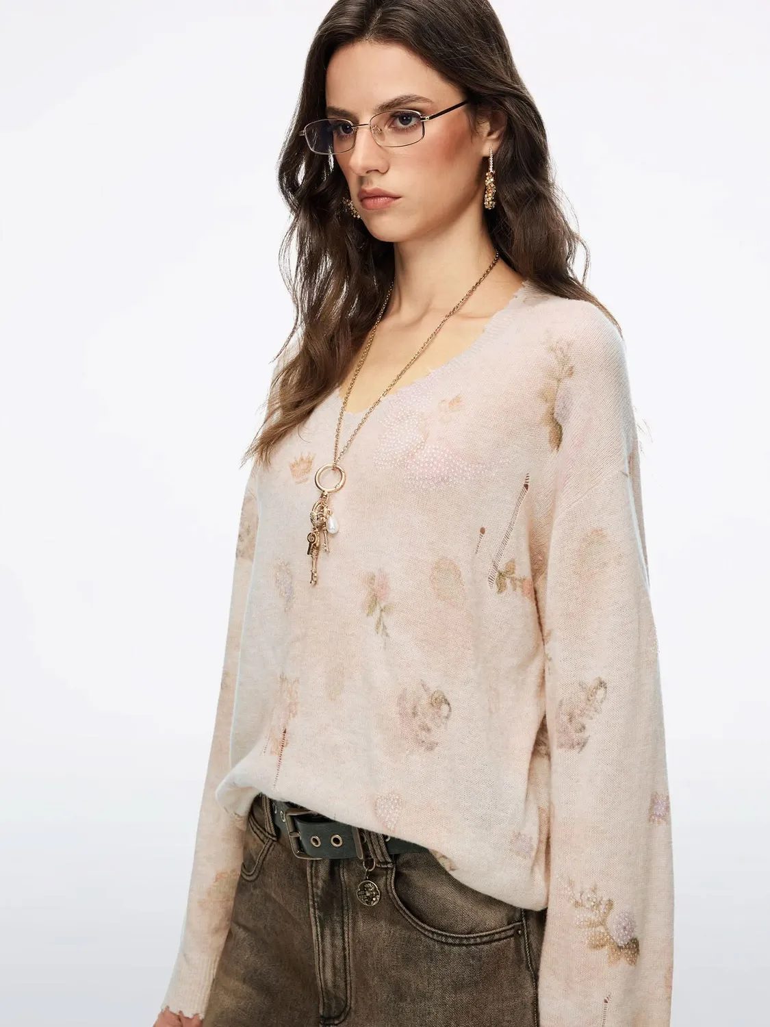 Miss Sixty striktrøje beige cashmere print