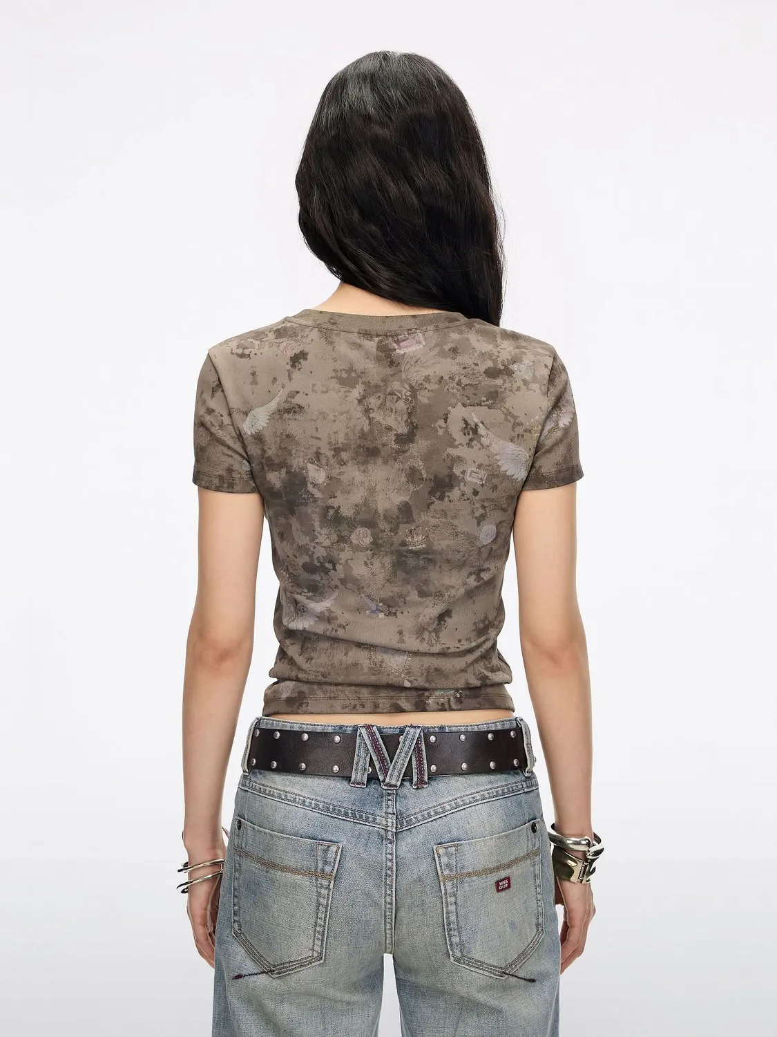 Miss Sixty Rhinestone Graphic t-shirt khaki
