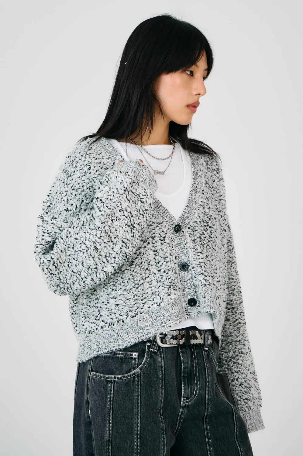 The Ragged Priest Rodeo boucle cardigan grå sort