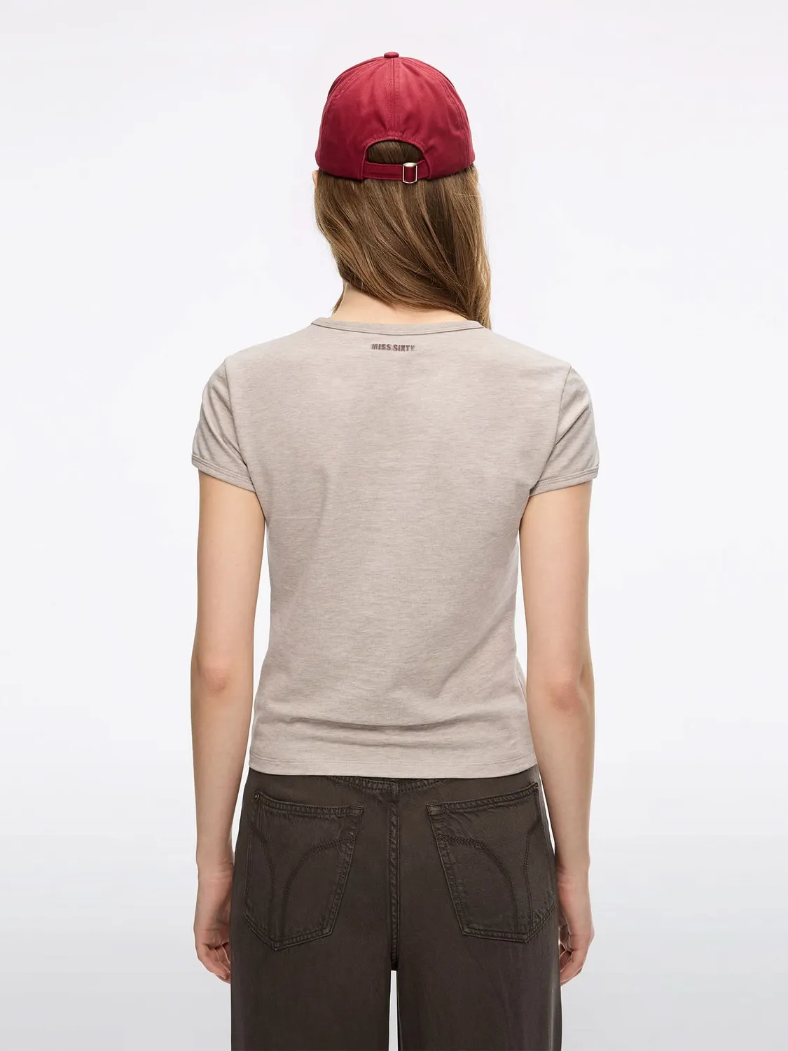 Miss Sixty slogan t-shirt heather apricot print