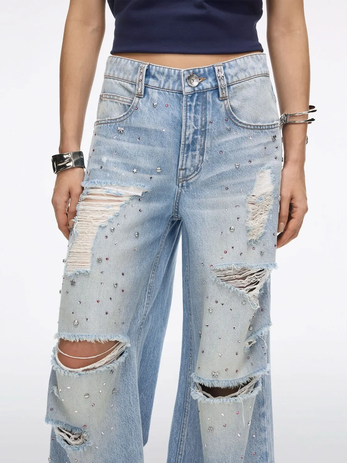 Miss Sixty Rhinestone straight jeans middle blue huller